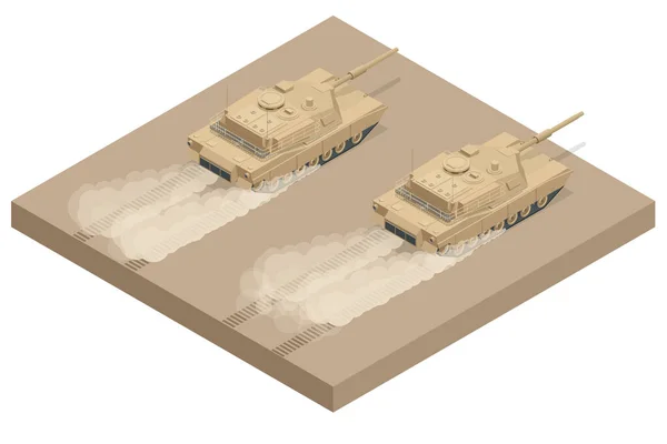 Isometric American main battle tank M1A2 icons isolated on white high quality vector illustration. Heavy, reservations and special transport. Equipment for the war. — Stock Vector