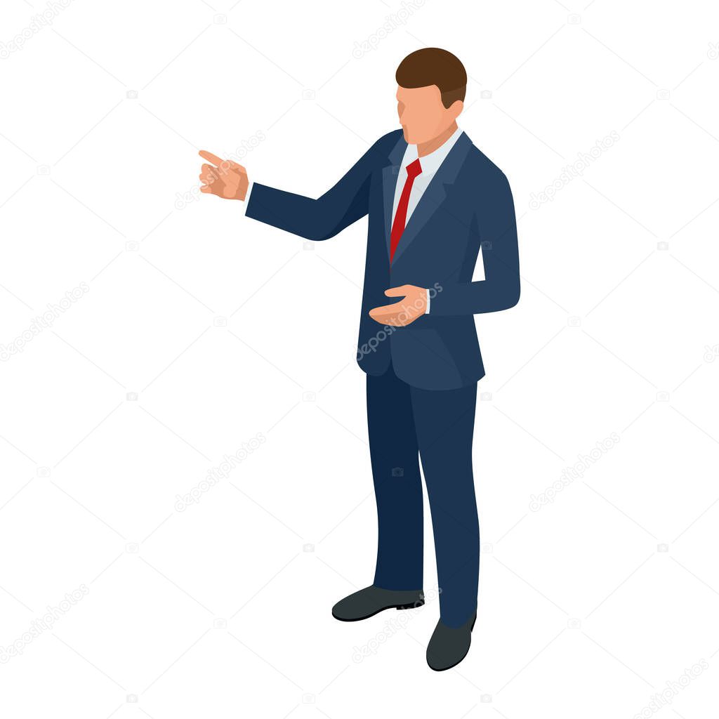 Isometric businessman isolated on write. Creating an office worker character, cartoon people. Business people.