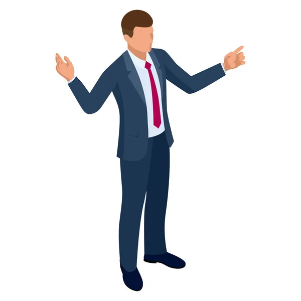 Isometric businessman isolated on write. Creating an office worker character, cartoon people. Business people. — Stock Vector