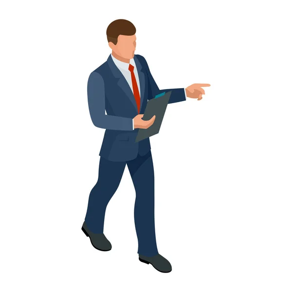 Isometric businessman isolated on write. Creating an office worker character, cartoon people. Business people. — Stock Vector