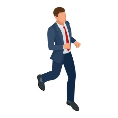 İzci iş adamı yazılı olarak izole edilmiş. Bir ofis çalışanı karakteri yaratmak, çizgi film insanları. İş adamları. İşadamı koşuyor.