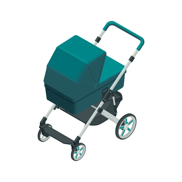 Isometrisk barnvagn isolerad på en vit bakgrund. Barntransport. Barnvagnar för småpojkar eller småflickor. — Stock vektor