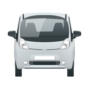 Küçük elektrikli araç ya da hibrit araba. Çevre dostu yüksek teknolojili otomobil. Renk değişikliği kolay. Beyaz Görünüm önünde izole edilmiş şablon vektörü