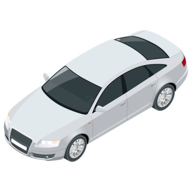 İzometrik sedan araç şablonunu beyazda izole edilmiş olarak görüntüle Bir tıklamayla rengi değiştir.