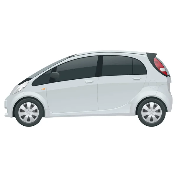 Vehículo eléctrico compacto pequeño o coche híbrido. Eco-friendly hi-tech auto. Fácil cambio de color. Plantilla vector aislado en blanco Ver lado — Archivo Imágenes Vectoriales