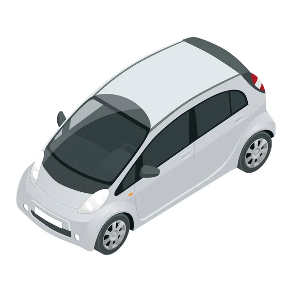 Vehículo eléctrico compacto pequeño o coche híbrido. Eco-friendly hi-tech auto. Fácil cambio de color. Plantilla vectorial aislada en blanco Ver isométrico — Archivo Imágenes Vectoriales