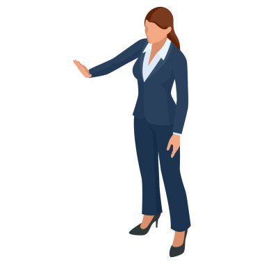 Isometric Business kadınları beyazlar üzerinde izole edilmiş. İş kadınları, iş kadını pozu.
