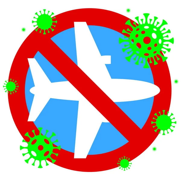 Coronavirus pandemisch gevaar, covid-19. Coronavirus en reisrisico van virus- of bacteriële besmetting in vliegtuigen. — Stockvector