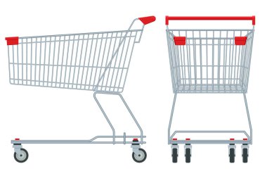 Alışveriş arabası beyaz arka planda izole edilmiş. Alışveriş arabası ve ön manzara.