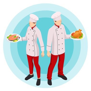 Isometric Online aşçılık dersleri konsepti. İnternetten restoranda yemek sipariş etmek.