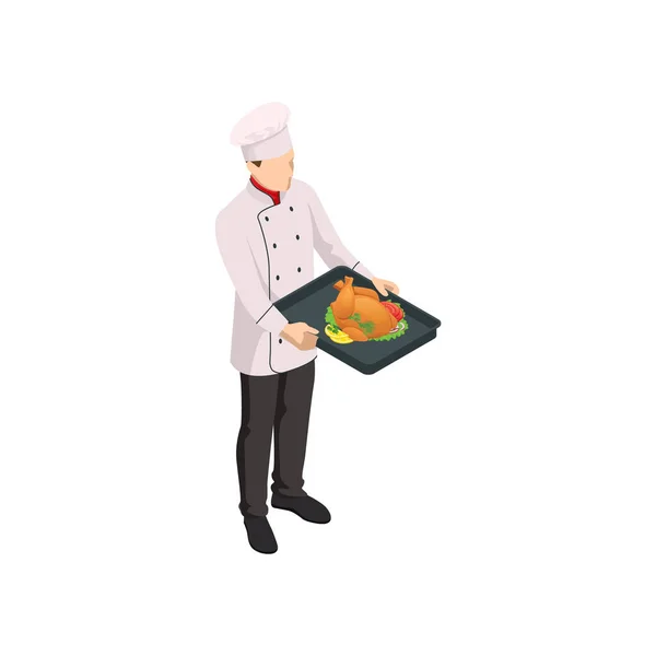 Chef masculino isométrico aislado en blanco. Chef en cocina uniforme en una cocina comercial. — Vector de stock