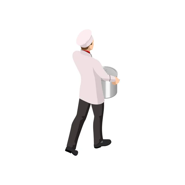 Chef masculin isométrique isolé sur blanc. Chef cuisinier en uniforme dans une cuisine commerciale. — Image vectorielle