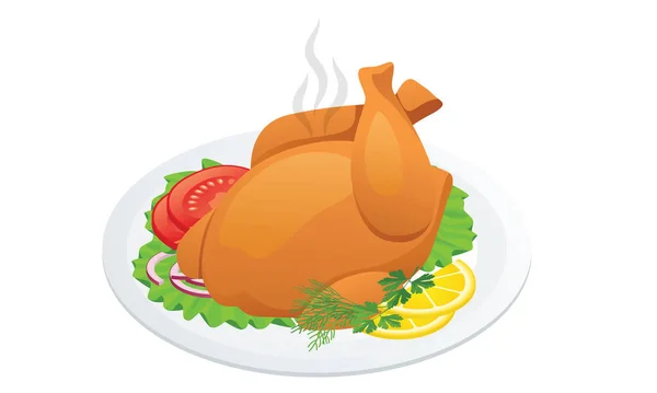 Pollo alla griglia isometrico su sfondo bianco. Piatto con tacchino arrosto. — Vettoriale Stock