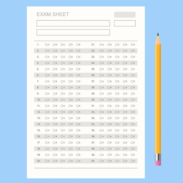 L'étudiant remplit les réponses à la feuille de réponses de l'examen avec un crayon. École et éducation. Feuille de résultats avec réponses — Image vectorielle