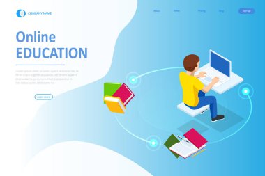 E-öğrenim, Evde Çevrimiçi Eğitim. Dijital Okuma, E-Sınıfı Ders Kitabı, Modern Eğitim, Çevrimiçi Eğitim ve Kurs, Ses Eğitimi, Uzaklık Eğitimi, Eğitim ve Öğrenciler İçin Isometric konsept