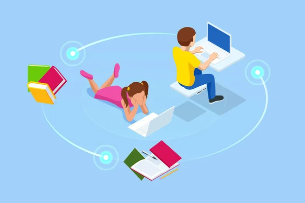 E-learning, Online Εκπαίδευση στο σπίτι. Ισομετρική έννοια για Ψηφιακή Ανάγνωση, E-classroom Εγχειρίδιο, Σύγχρονη Εκπαίδευση, Online Κατάρτιση και Μάθημα, Audio Tutorial, Εξ Αποστάσεως Εκπαίδευση, Ebook και Φοιτητές — Διανυσματικό Αρχείο