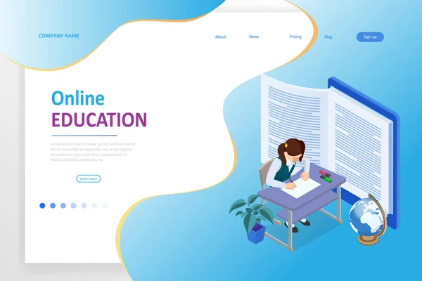 E-learning, Educação Online em Casa. Conceito isométrico para Leitura Digital, E-sala de aula, Livro didático, Educação Moderna, Treinamento Online e Curso, Tutorial em Áudio, Educação a Distância, Ebook e Estudantes —  Vetores de Stock