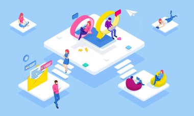 Akıllı telefondan yazan Isome 'lı kadın ve erkek. Kısa mesaj servisi baloncukları. Konuşma baloncuğunda sosyal ağlarda sohbet. Laptop ve telefonla foto selfie çağrısı gönder..