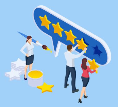 Isometric customer review or feedback concept. Online survey of customer satisfaction, election voting, product development research. Rating on customer service and user experience. clipart