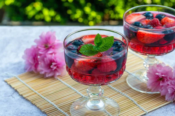 Fruit Jelly Summer Berries Garnished Fresh Mint — Stock Photo, Image