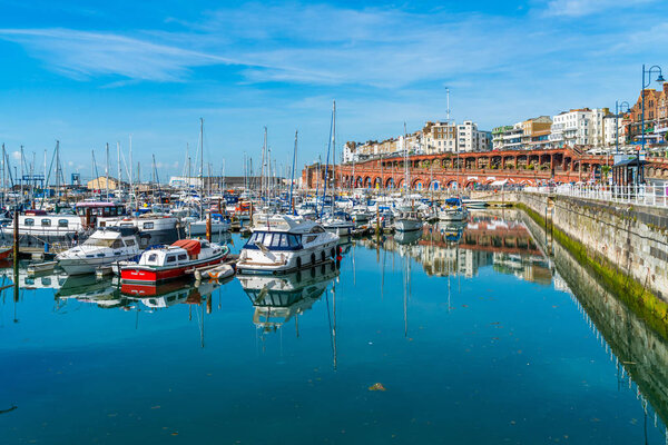 RAMSGATE, KENT, UK - JUNE 03, 2018: Ramsgates Royal Harbour Marina which belongs to Thanet District Council, was developed in 1976 and offers 700 moorings in a picturesque and historic setting.