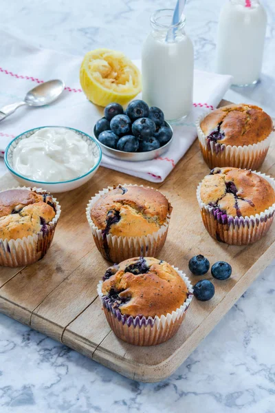 Muffins Caseros Arándanos Limón Vista Ángulo Alto — Foto de Stock