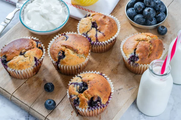 Muffins Caseros Arándanos Limón Vista Ángulo Alto — Foto de Stock