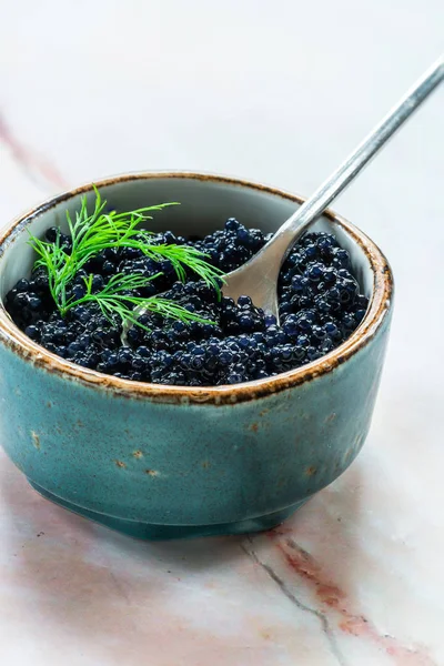 Caviar Lumpfish Negro Una Olla Pequeña —  Fotos de Stock