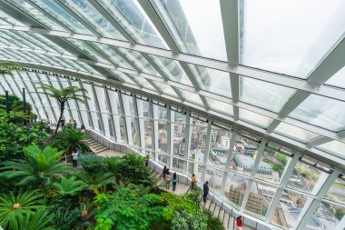 Londra, İngiltere - 16 Ağustos 2018: Sky Garden 20 Fenchurch Street, Rafael Vinoly Mimarlar parnoramic manzarayı Londra için gelen ziyaretçiler ile popüler tarafından tasarlanmış benzersiz bir kamusal alan olduğunu