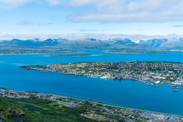 Vista Aérea Estreito Tromso Tromsoysundet Noruega — Fotografia de Stock