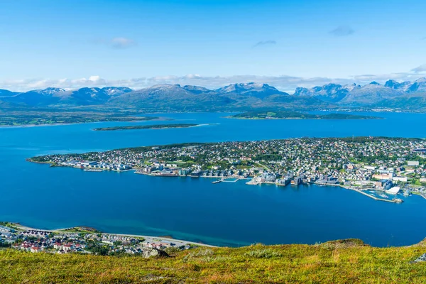 Vista Aérea Estreito Tromso Tromsoysundet Noruega — Fotografia de Stock