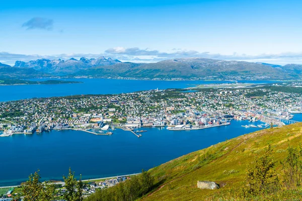 Aerial View Tromso Tromsoysundet Strait Norway — Stock Photo, Image