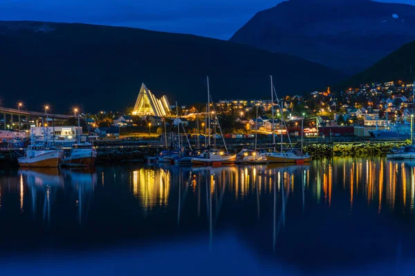 Tromso Norway August 2018 Night View Marina Area Tromso Offers — Stock Photo, Image