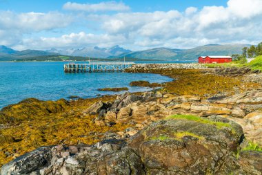 Tromso üzerinden fiyort görünümü adanın Tromsoya, Norveç