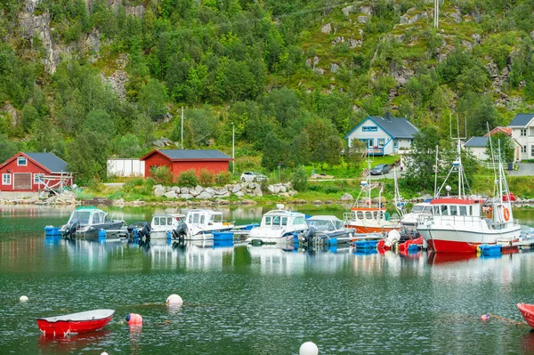 Boote Auf Dem Ersfjord Ersfjordbotn Dorf Troms County Norwegen — Stockfoto
