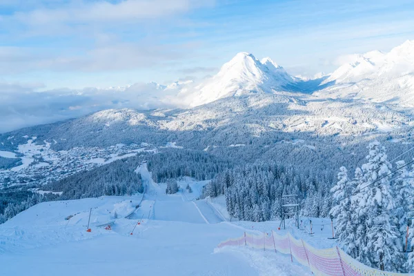 View Winter Landscape Snow Covered Alps Ski Track Seefeld Austrian — 图库照片