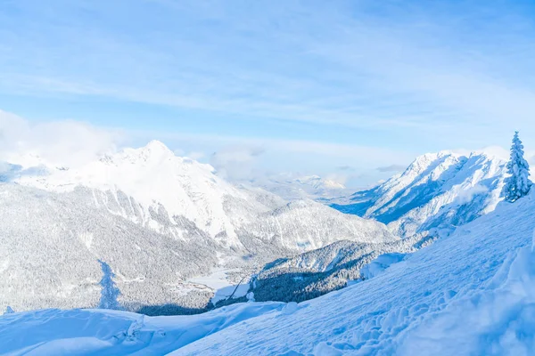Vista Paisagem Inverno Com Neve Coberto Alpes Seefeld Estado Austríaco — Fotografia de Stock