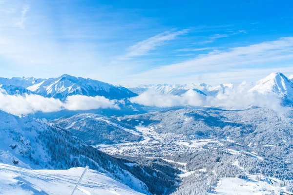 Vista Paisagem Inverno Com Neve Coberto Alpes Seefeld Estado Austríaco — Fotografia de Stock