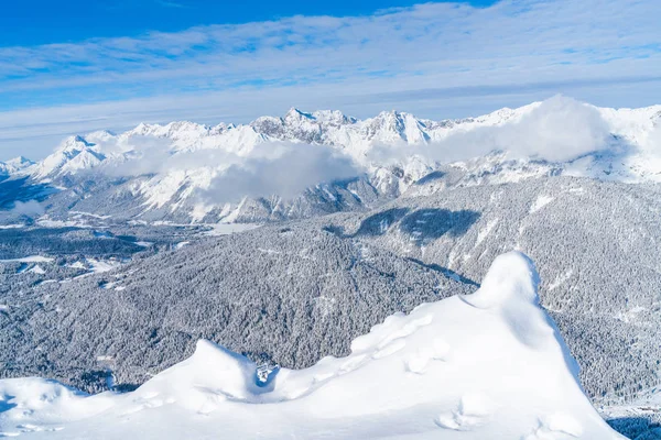 Vedere Peisajului Iarnă Zăpadă Acoperite Alpi Seefeld Statul Austriac Tirol — Fotografie, imagine de stoc