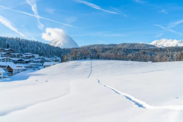 Peisaj Iarnă Alpi Acoperiți Zăpadă Seefeld Statul Austriac Tirol Iarna — Fotografie, imagine de stoc