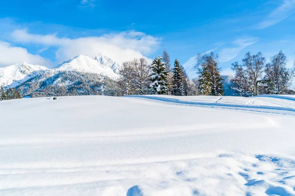 Pejzaż Zimowy Śniegiem Pokryte Alpy Seefeld Austrii Kraju Związkowym Tyrol — Zdjęcie stockowe