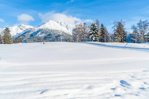 Peisaj Iarnă Alpi Acoperiți Zăpadă Seefeld Statul Austriac Tirol Iarna — Fotografie, imagine de stoc