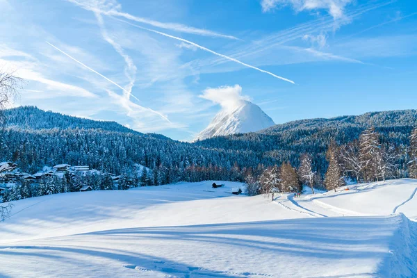 Peisaj Iarnă Alpi Acoperiți Zăpadă Seefeld Statul Austriac Tirol Iarna — Fotografie, imagine de stoc