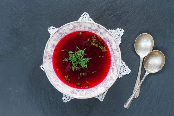 Borscht Vermelho Sopa Beterraba Clara Comum Europa Oriental Rússia — Fotografia de Stock