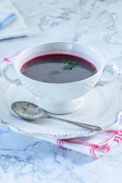 Borscht Vermelho Sopa Beterraba Clara Comum Europa Oriental Rússia — Fotografia de Stock