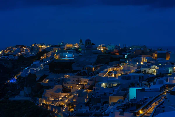 Santorini Paesaggio Con Vista Notturna Case Imbiancate Oia Grecia — Foto Stock