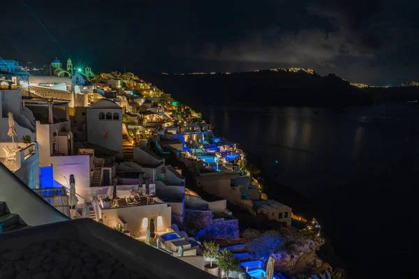 Пейзаж Санторіні Нічним Видом Побілені Будинки Місті Греція — стокове фото