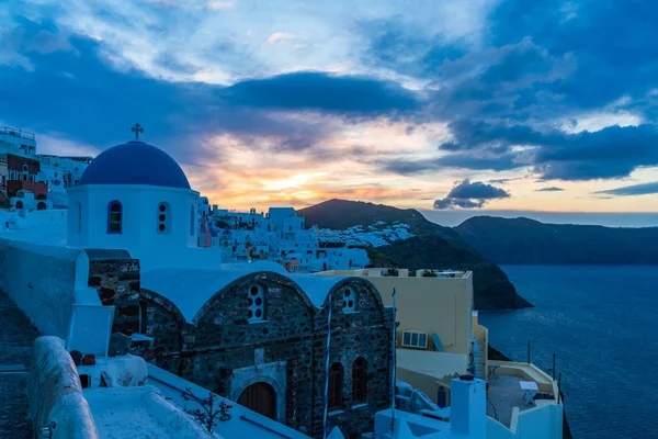 Santorini Paisaje Con Vista Casas Encaladas Oia Amanecer Grecia —  Fotos de Stock