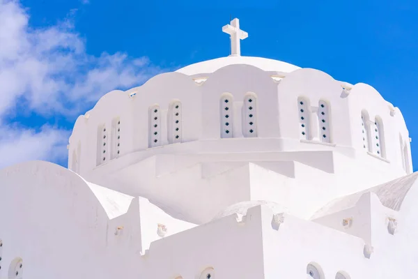 White Dome Orthodox Metropolitan Cathedral Fira Santorini Greece — Stok fotoğraf