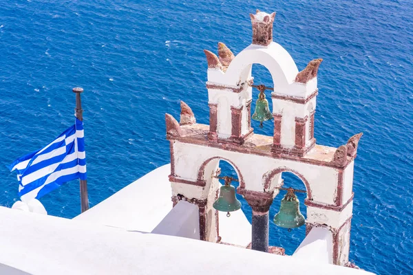 Traditional Old Bell Tower Blue Sea Oia Santorini Greece — Stock Photo, Image